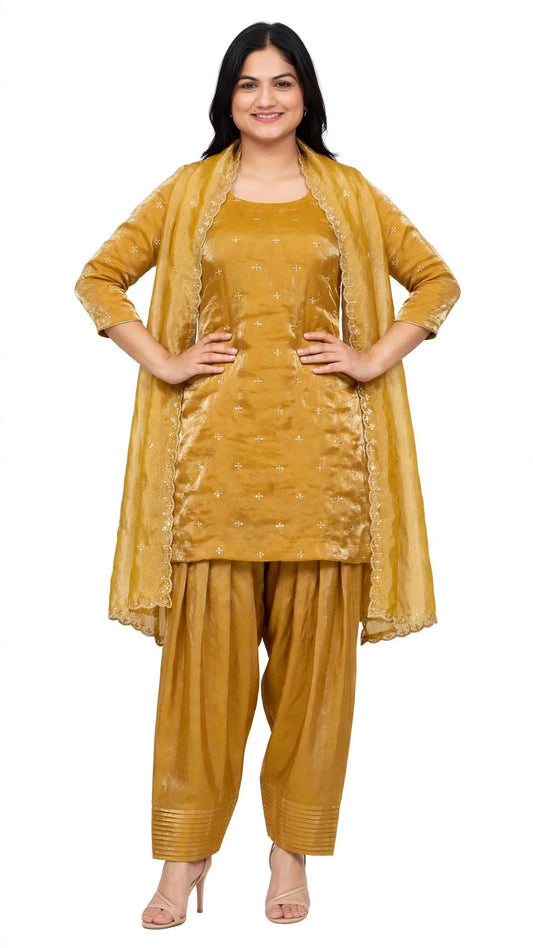 Farshi salwar suit in Golden colour - Code 077
