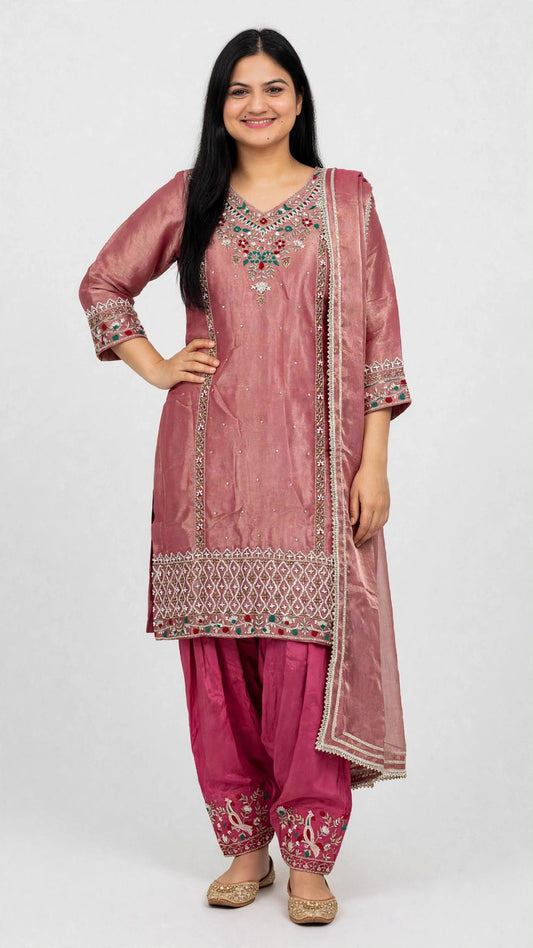 Taking pre orders - plum suit on pure silk with handwork