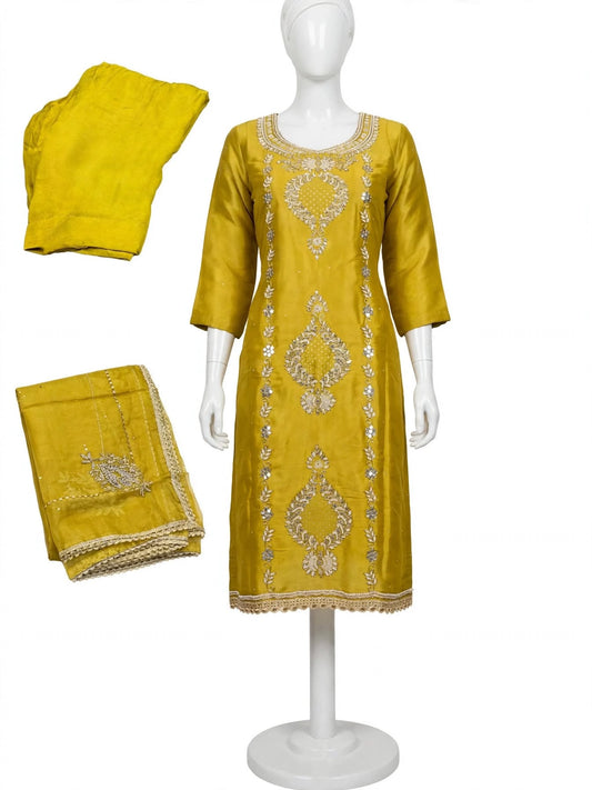 Party wear handwork boutique stitched pant suit in glass silk fabric