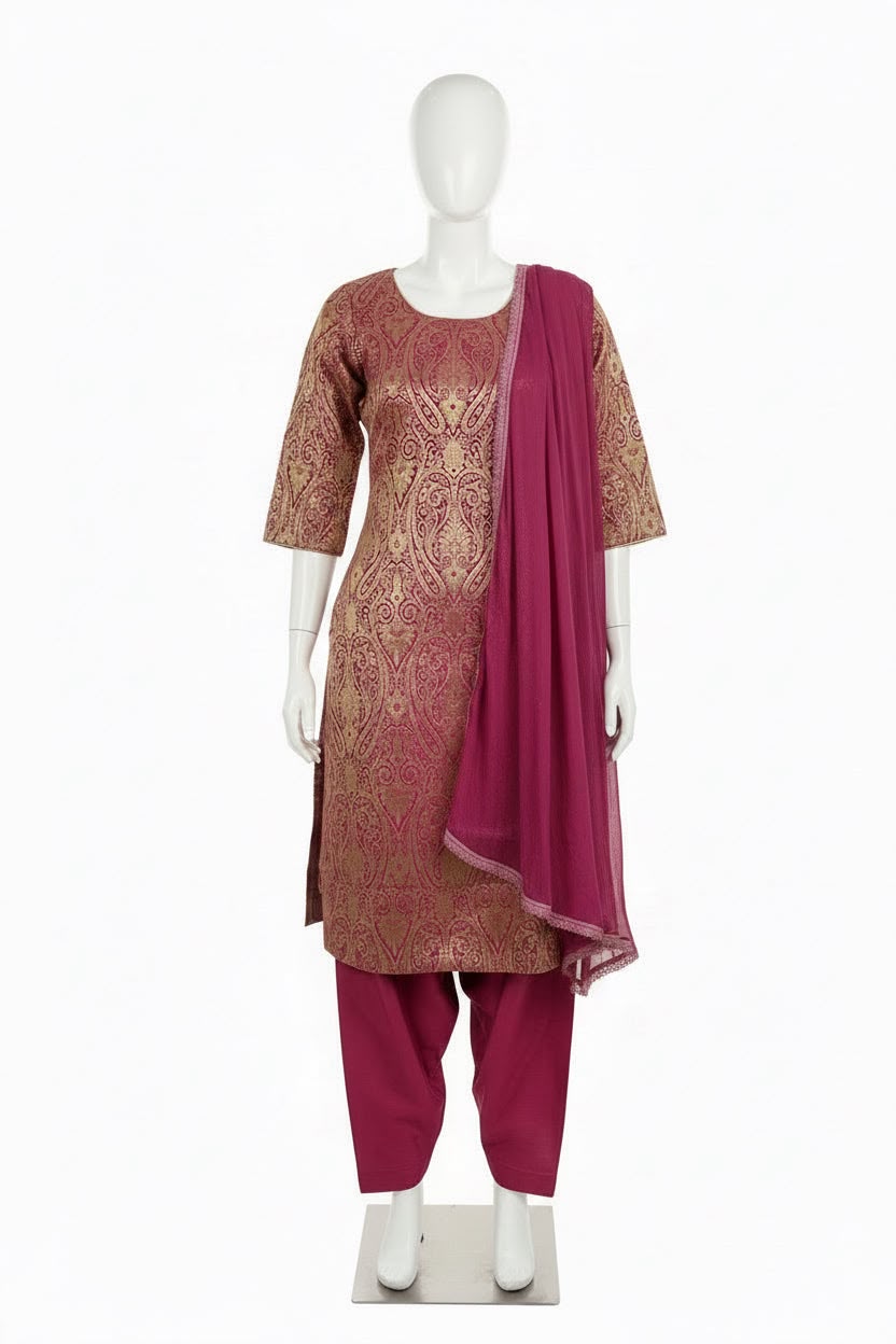 Mulberry pink colour Kheen Khab salwar suit - code 254