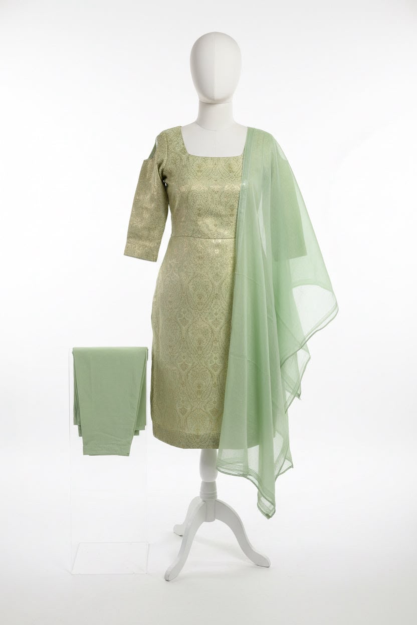Kheen Khab Brocade salwar suit ( Colour-Mint ) Code: 256