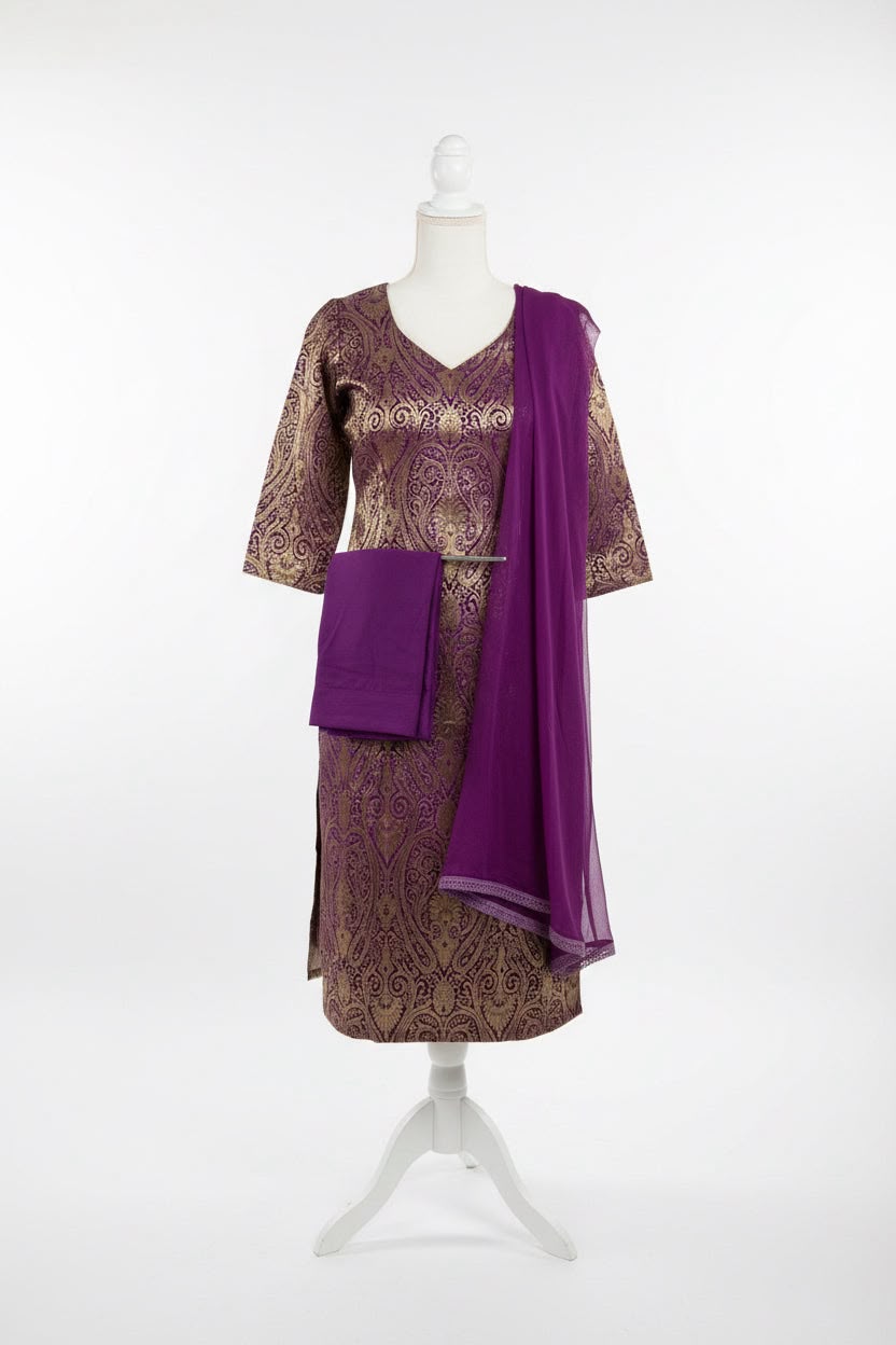 Purple Brocade salwar suit - Code : 258