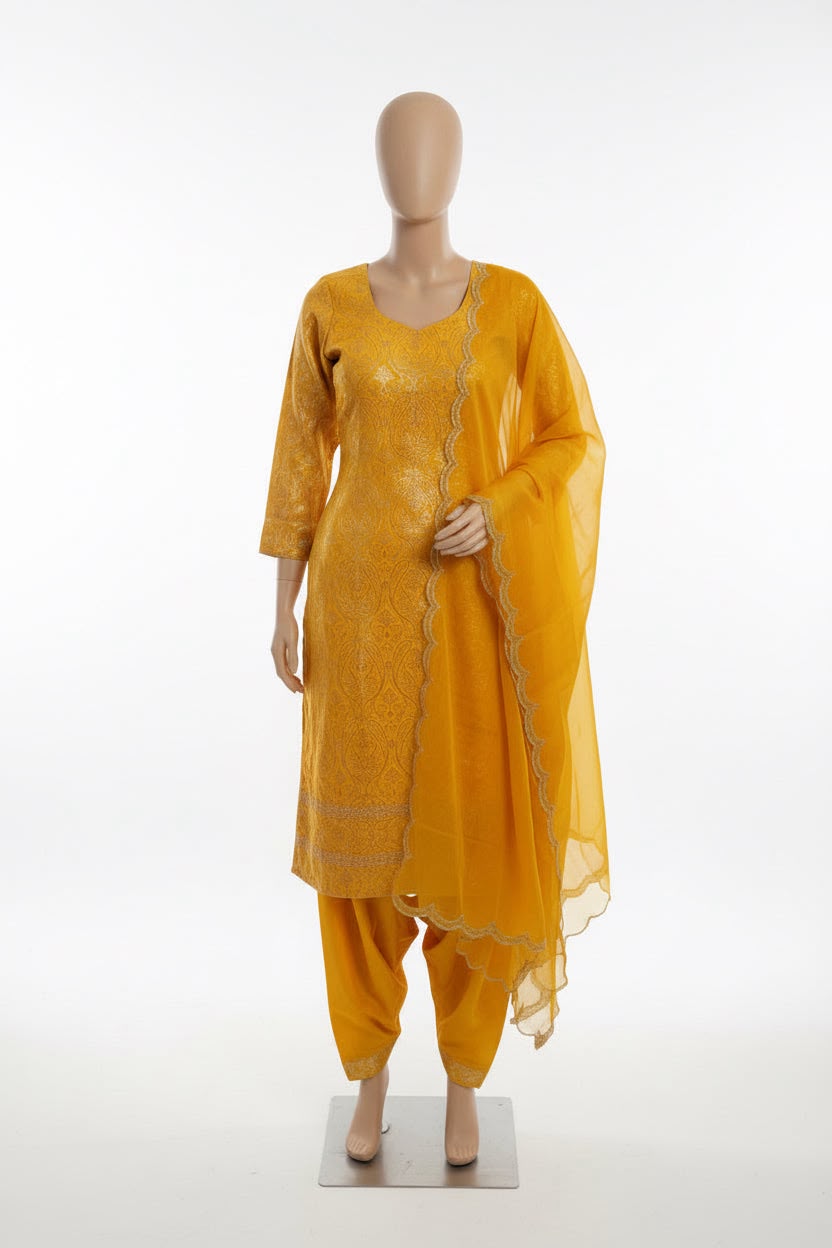 Farshi salwar suit in brocade with organza Duppata  ( colour:  yellow ) - Code: 262
