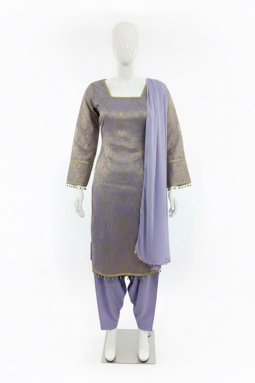 Lavender salwar suit in brocade with chiffon Duppata - Code 263