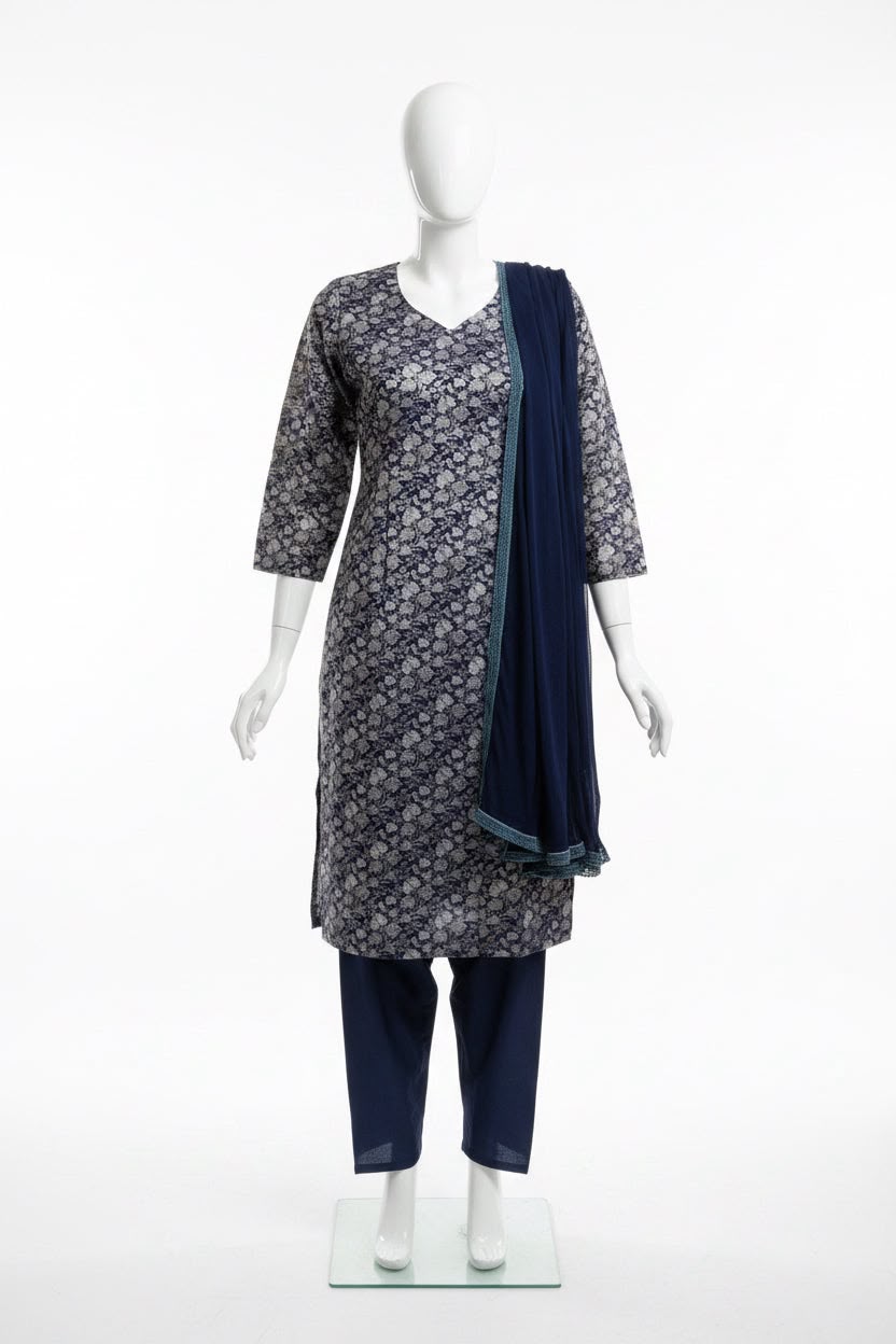 Blue farshi salwar suit in self designed Kheen Khab/ brocade - Code 265