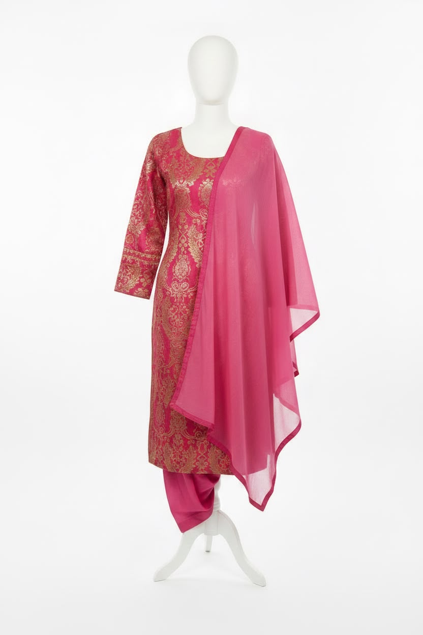 Rani pink salwar suit in brocade - Code 267