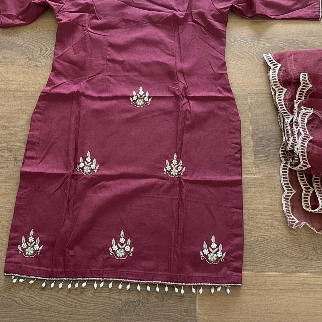 Burberry handwork suit semi party wear suit with Pant in colour - Plum : code 269