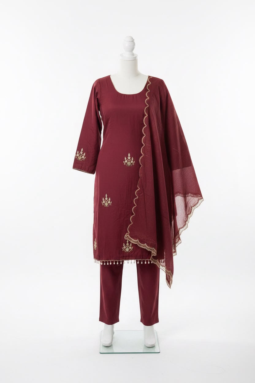 Burberry handwork suit semi party wear suit with Pant in colour - Plum : code 269