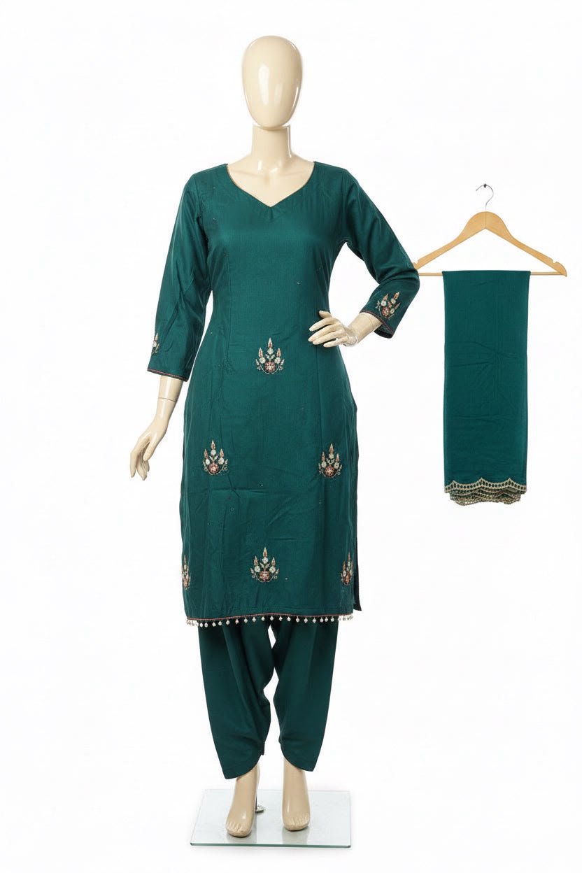Burberry handwork semi party wear suit in colour Rama Green - Code 271