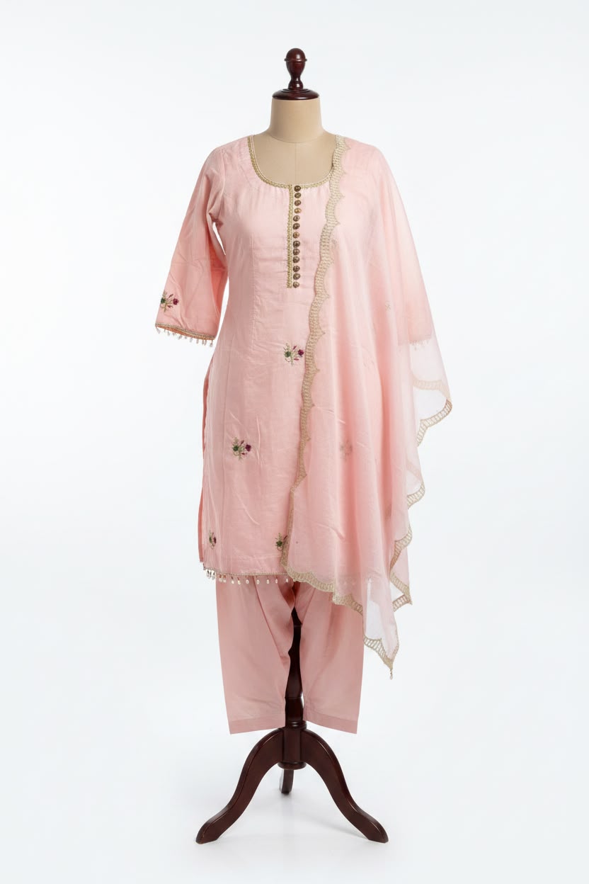 Burberry handwork semi party wear salwar suit in peachy pink colour - Code 272