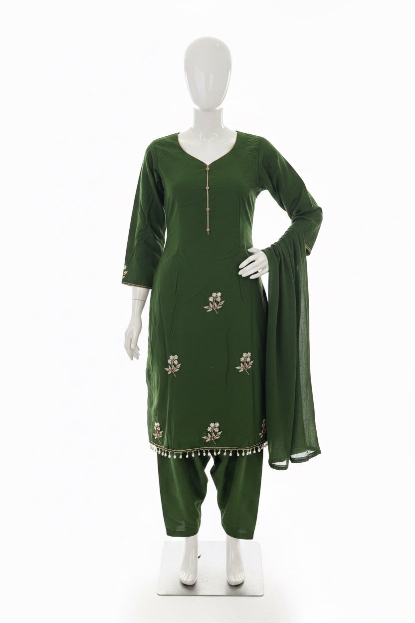 Burberry handwork semi party wear suit in colour bright green - Code 273