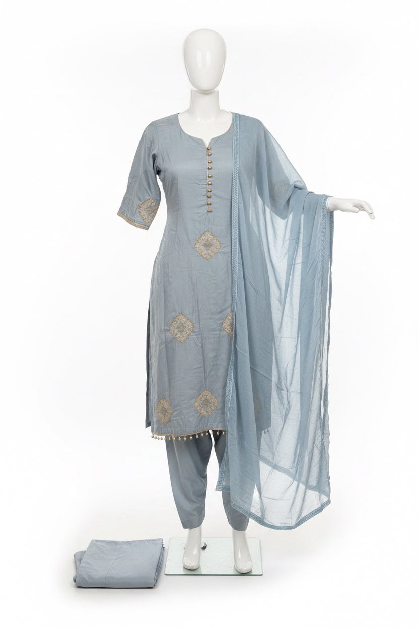 Burberry handwork semi party wear suit in colour powder blue  - Code 274