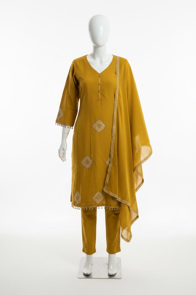 Burberry handwork semi party wear pant suit in mustard colour  - Code 275