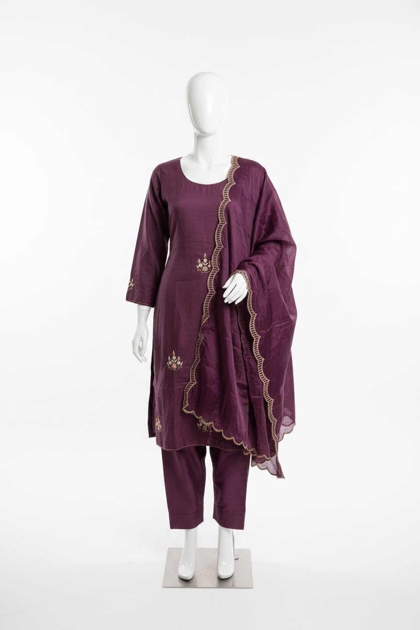 Burberry handwork semi party wear suit in colour purple - Code 279