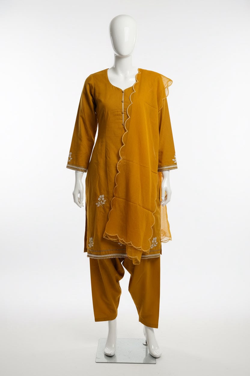 Burberry handwork semi party wear suit in mustard colour- Code 280
