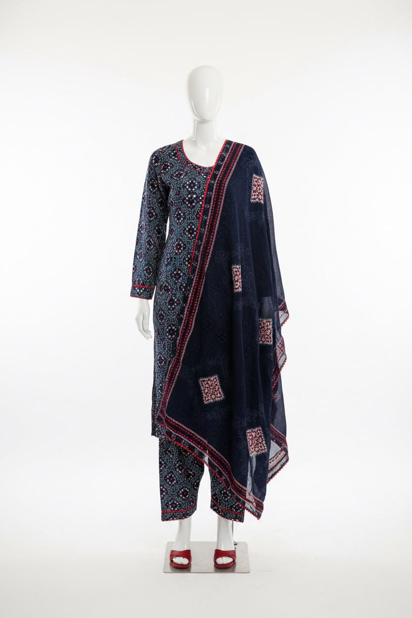 Afghani salwar suit in cotton in blue colour - Code 284