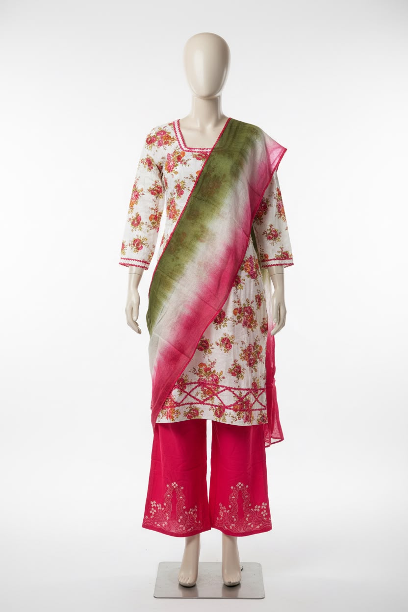 Pant suit in cotton with emboridery in pink - Code 289