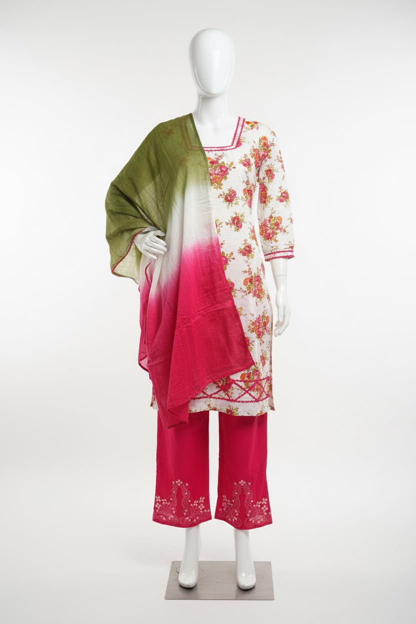 Pant suit in cotton with emboridery in pink - Code 289