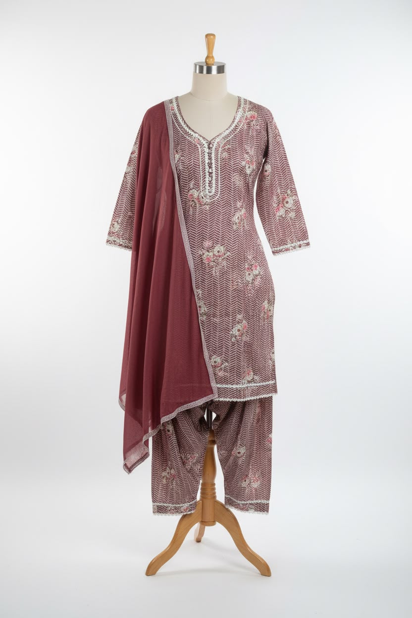 Afghani Salwar suit in premium cotton : colour brown - Code 294