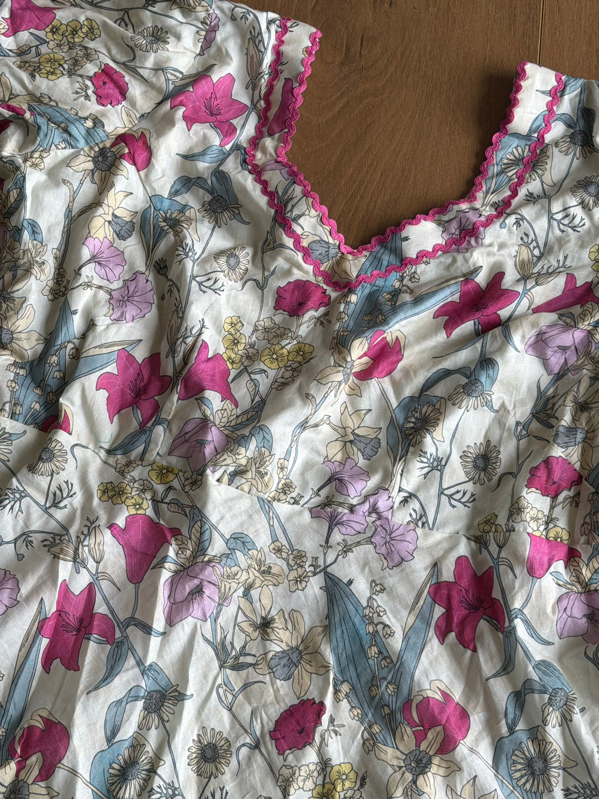 Off white floral cotton frock suit with slawar - Code 295