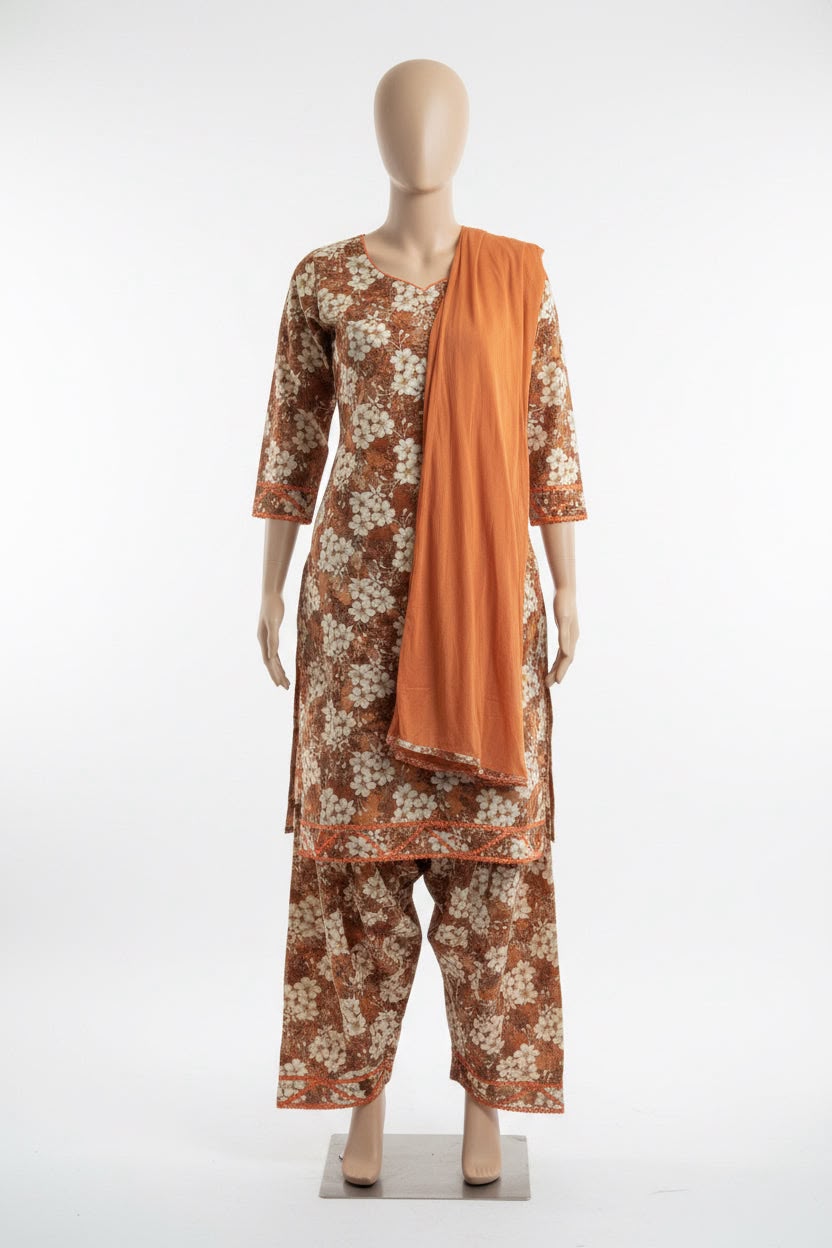 Premium quality cotton salwar suit - colour peachy orange - Code 297