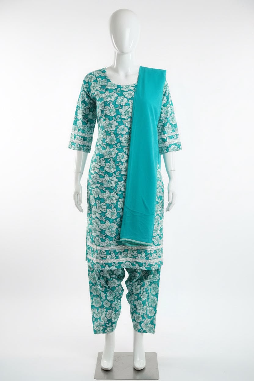 Cotton suit in premium quality in light blue colour - Code 302