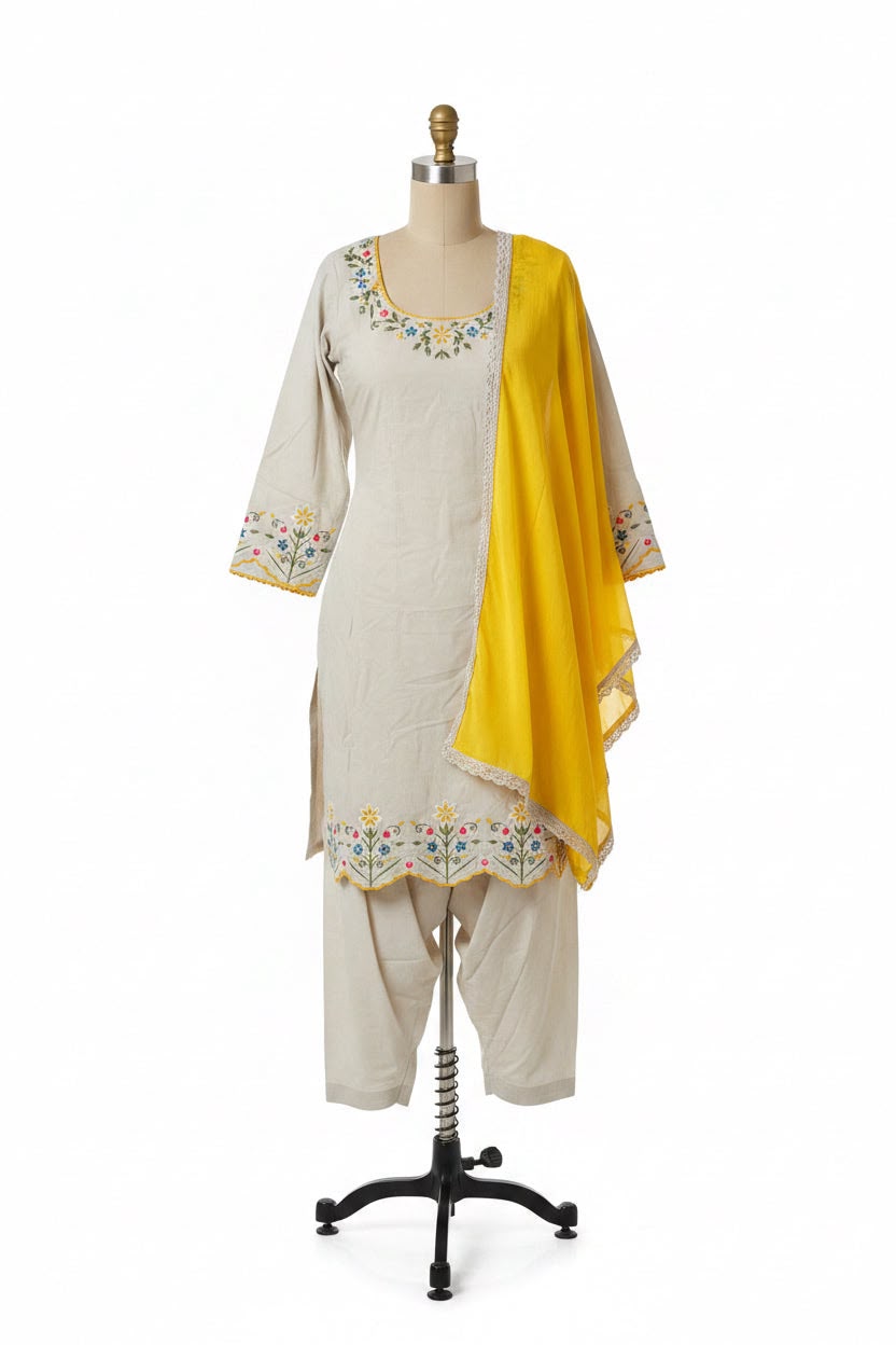 Embroidered thread work semi party wear suit on rayon fabric - code 308