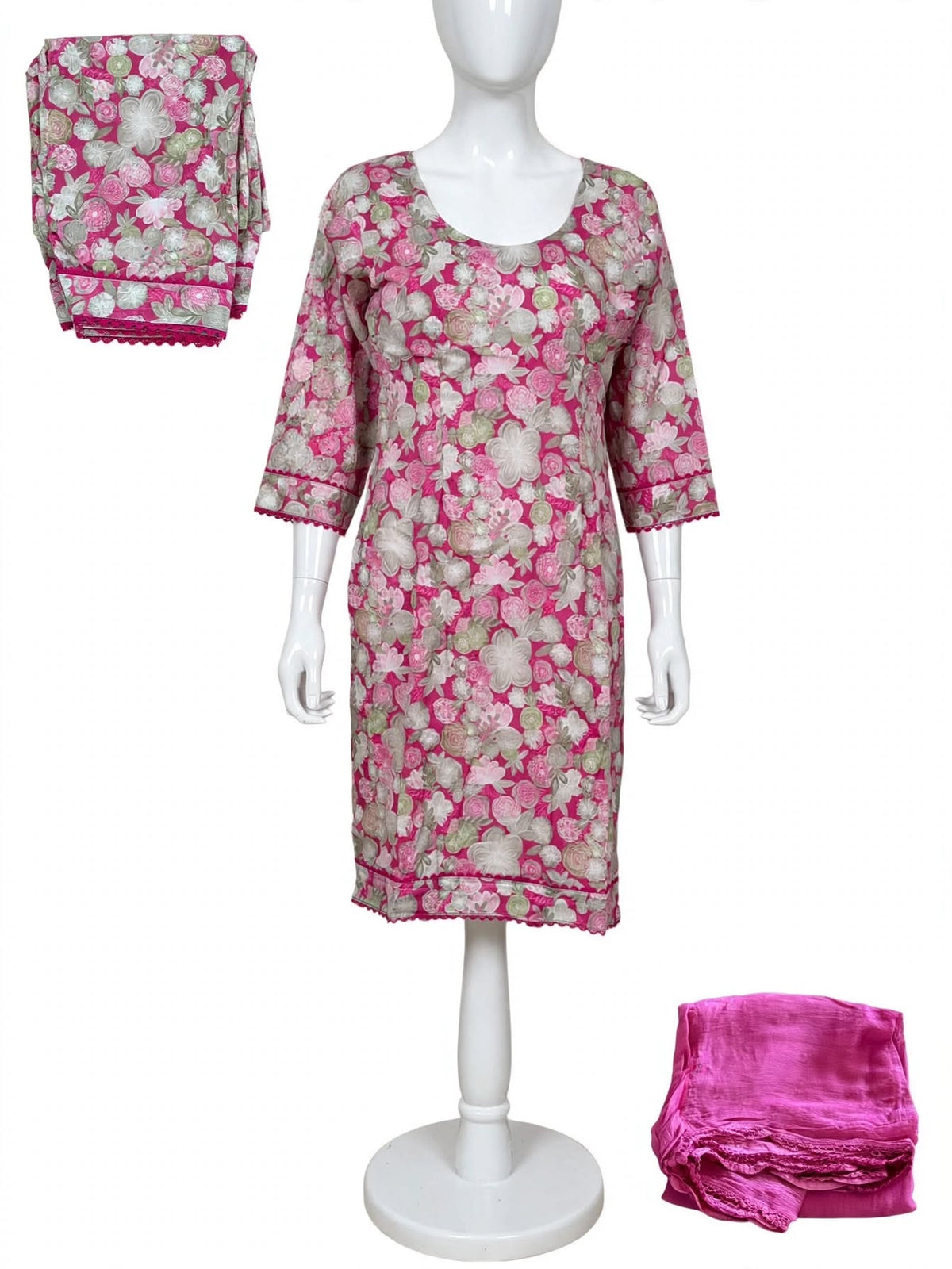 Premium quality floral cotton suit in light pink - Code 305