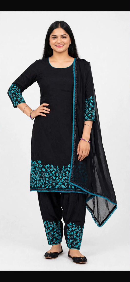 Taking Pre-orders with 3-5 weeks timeframe - Pure organza silk based suit  with pure crape slawar paired up with soft organza dupata with handwork ( pearl work with thread ) - Black colour- Code: 063