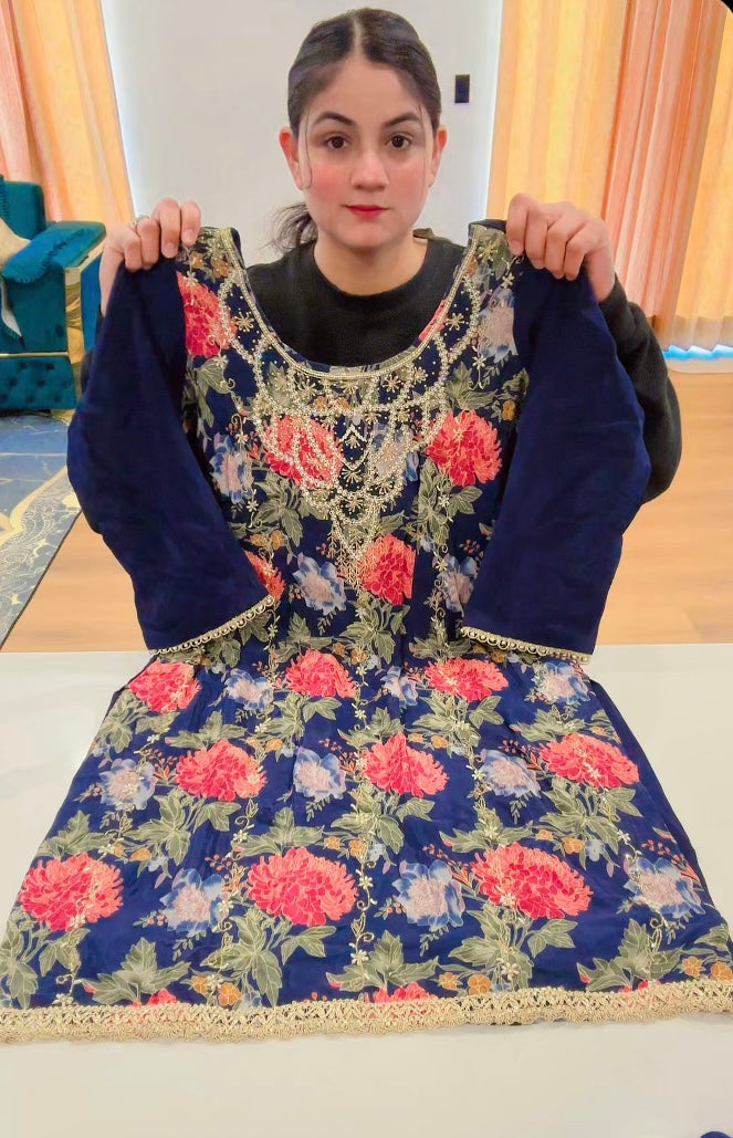 Handwork crepe Sharara suit ( Colour - Navy Blue ) Code: 617