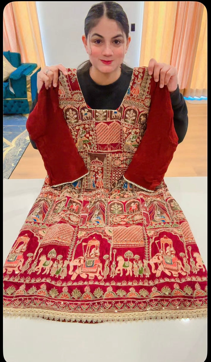 Embroidered Sharara suit on crepe ( Colour : Maroon ) - Code: 619