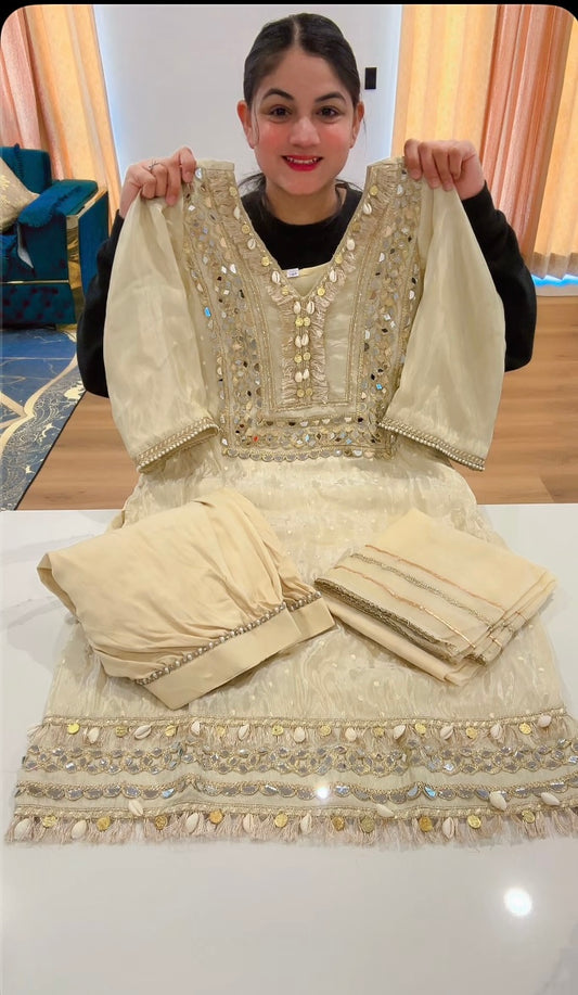 Skin Mirror work suit with Afghani bottom - Code: 624