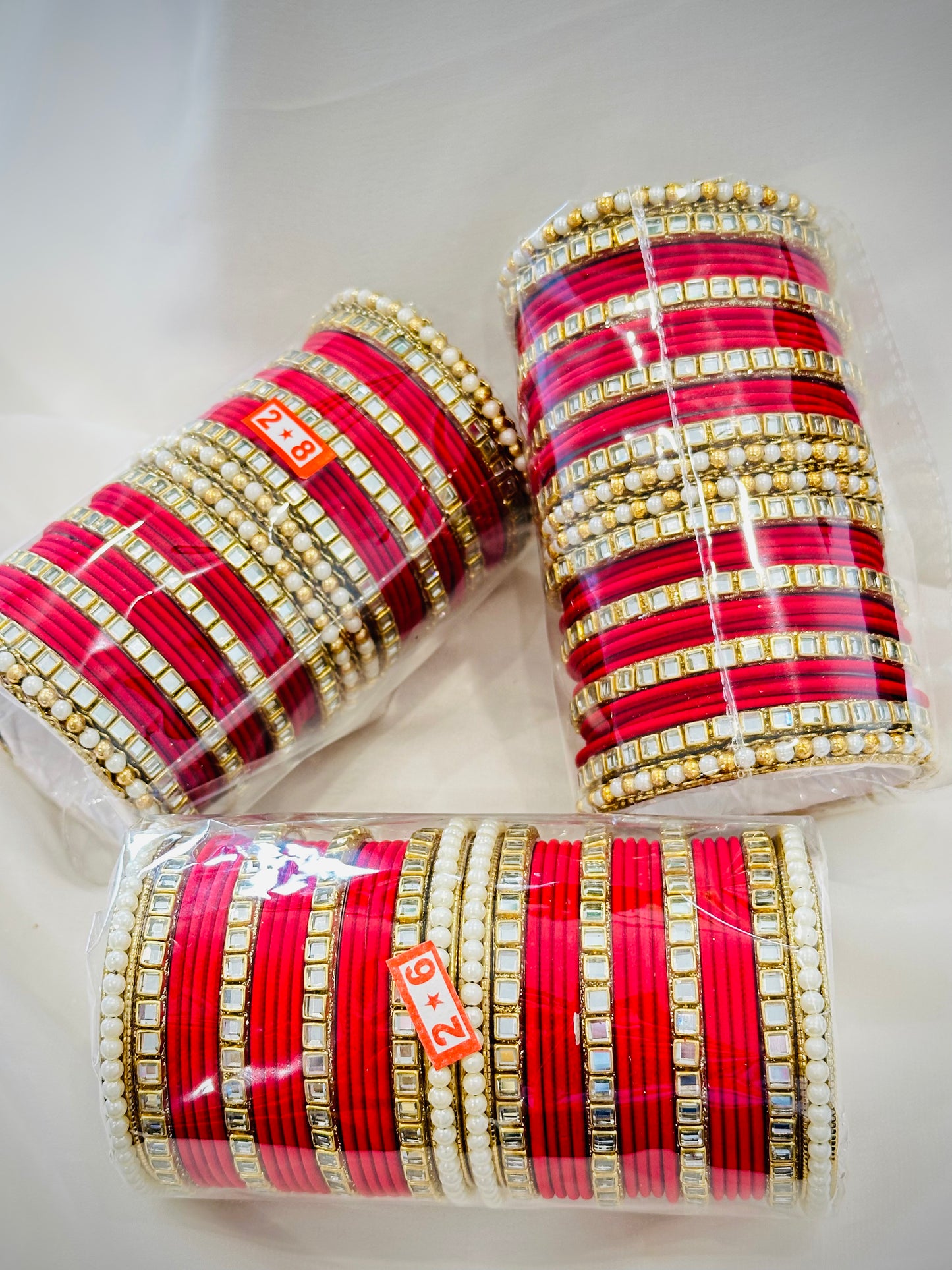 Kundan bangles set ( Premium range ) - Colour: Red, ( Code: 029 )