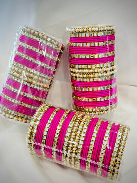 Kundan bangles set ( Premium range ) - Colour: Pink, ( Code: 031 )