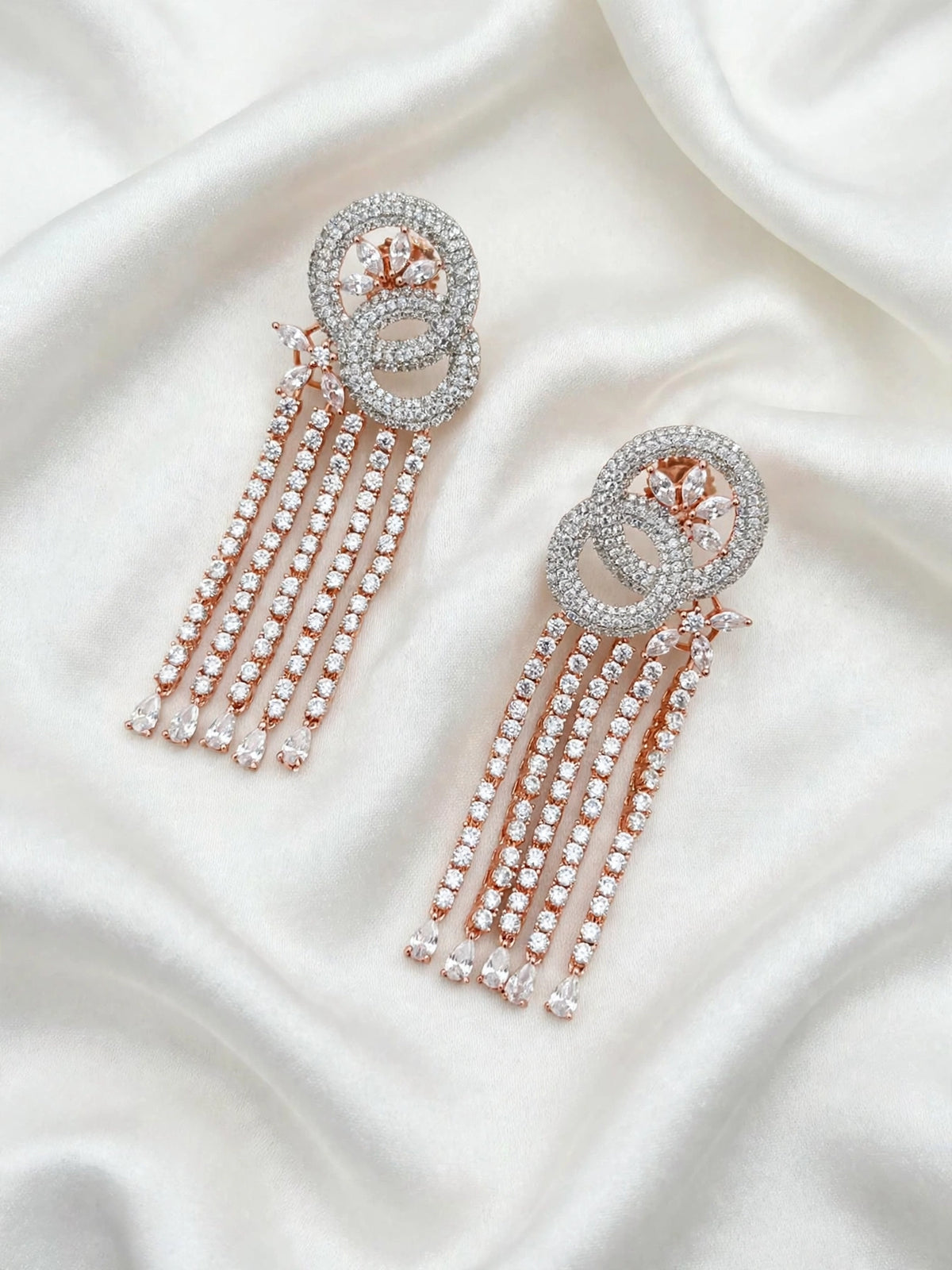 American diamond earrings in rose golden