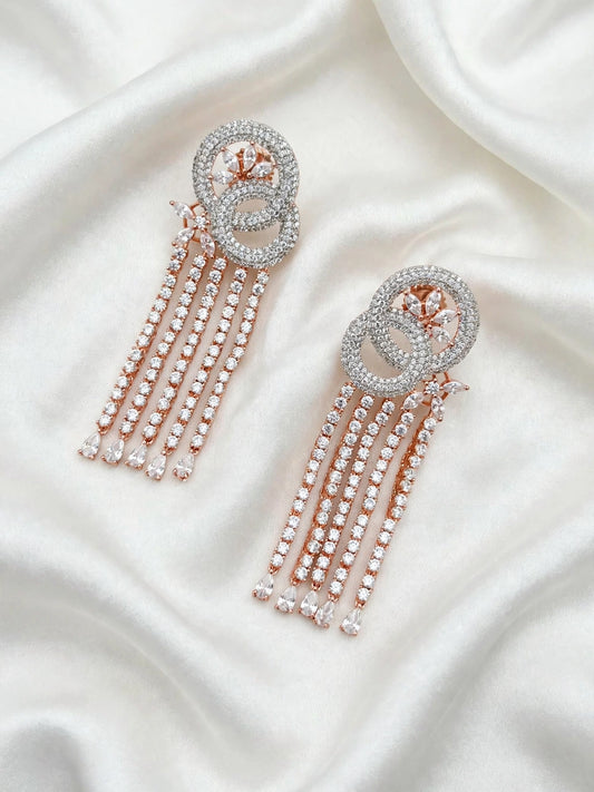 American diamond earrings in rose golden