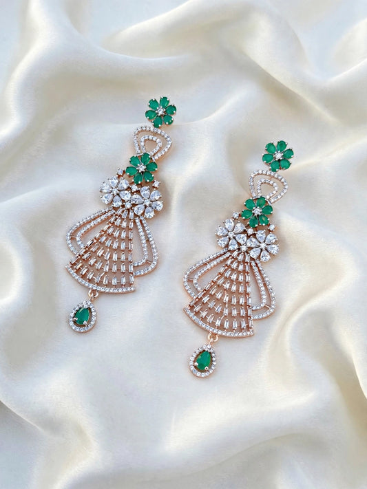 Green American diamond earrings in silver