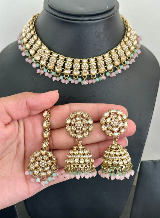 Multi colour necklace set with earrings, Code: E8