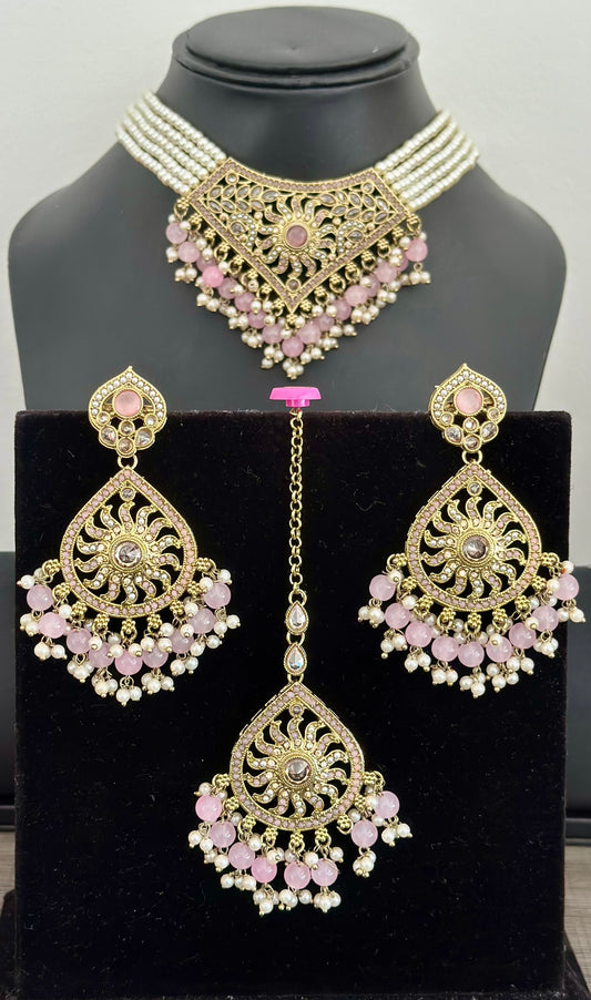 Baby pink necklace set with earrings, Code: E12