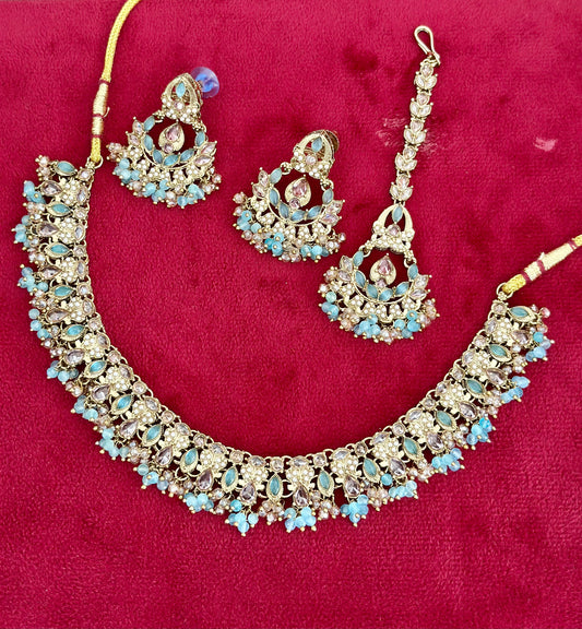 Sky blue necklace set with earrings, Code: E13