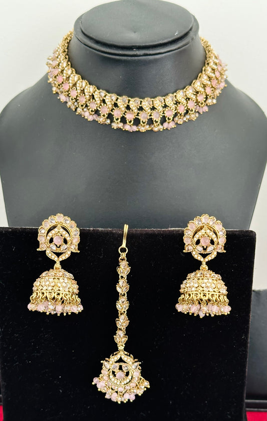 Baby pink necklace set with earrings, Code: E14
