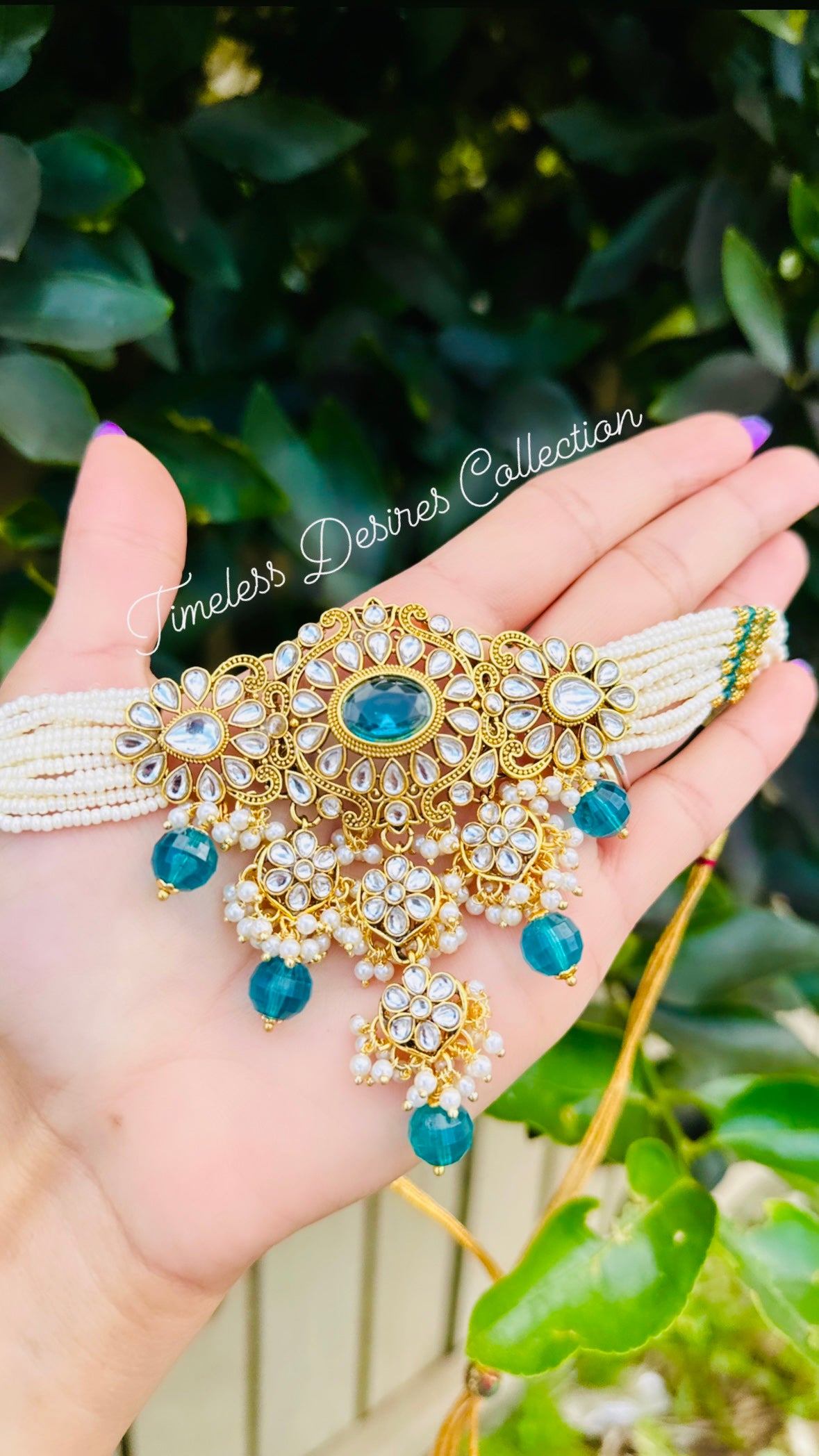 Peacock colour necklace set in high quality antique kundan