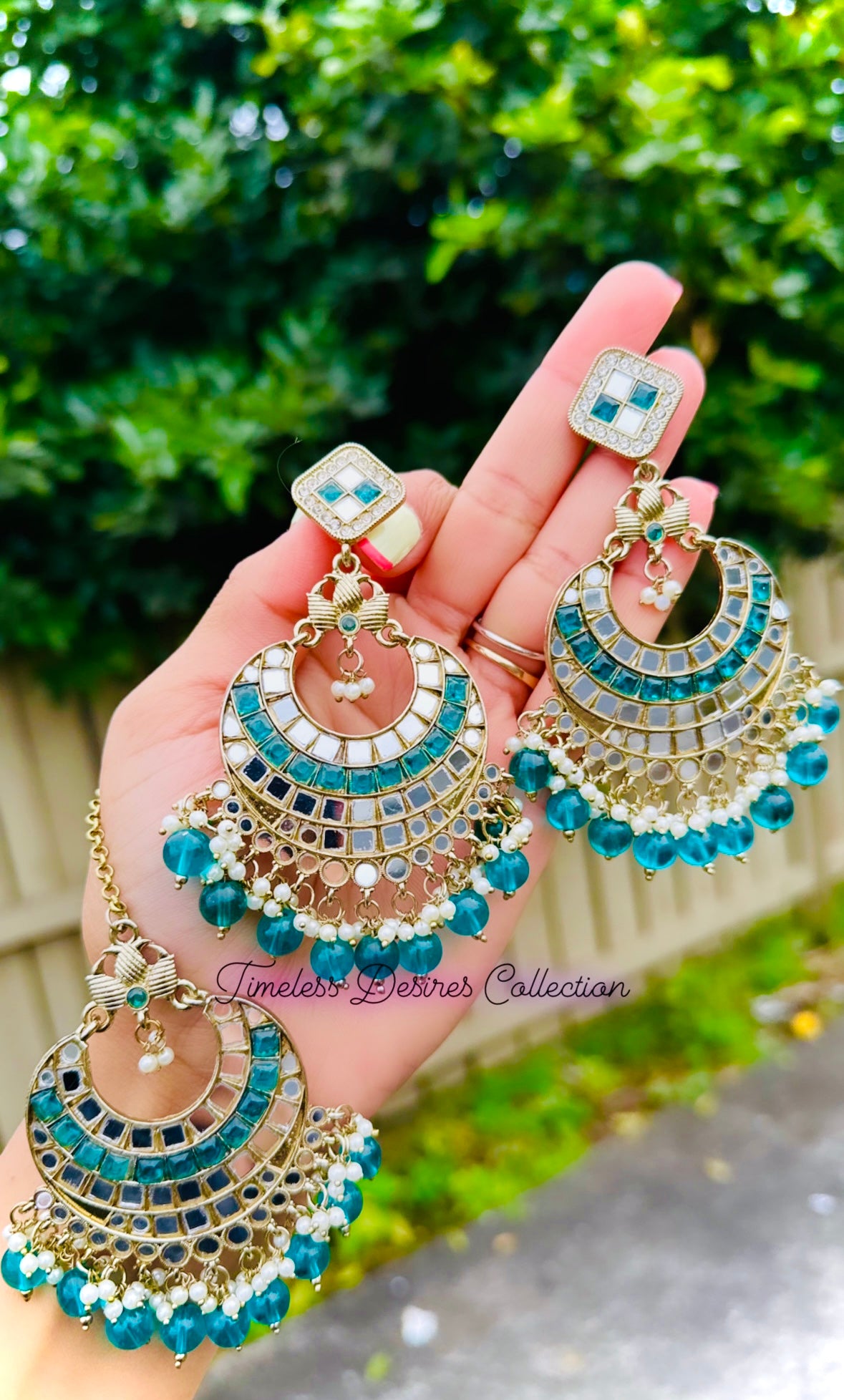 Peacock Colour Mirror Loaded Earrings Tikka