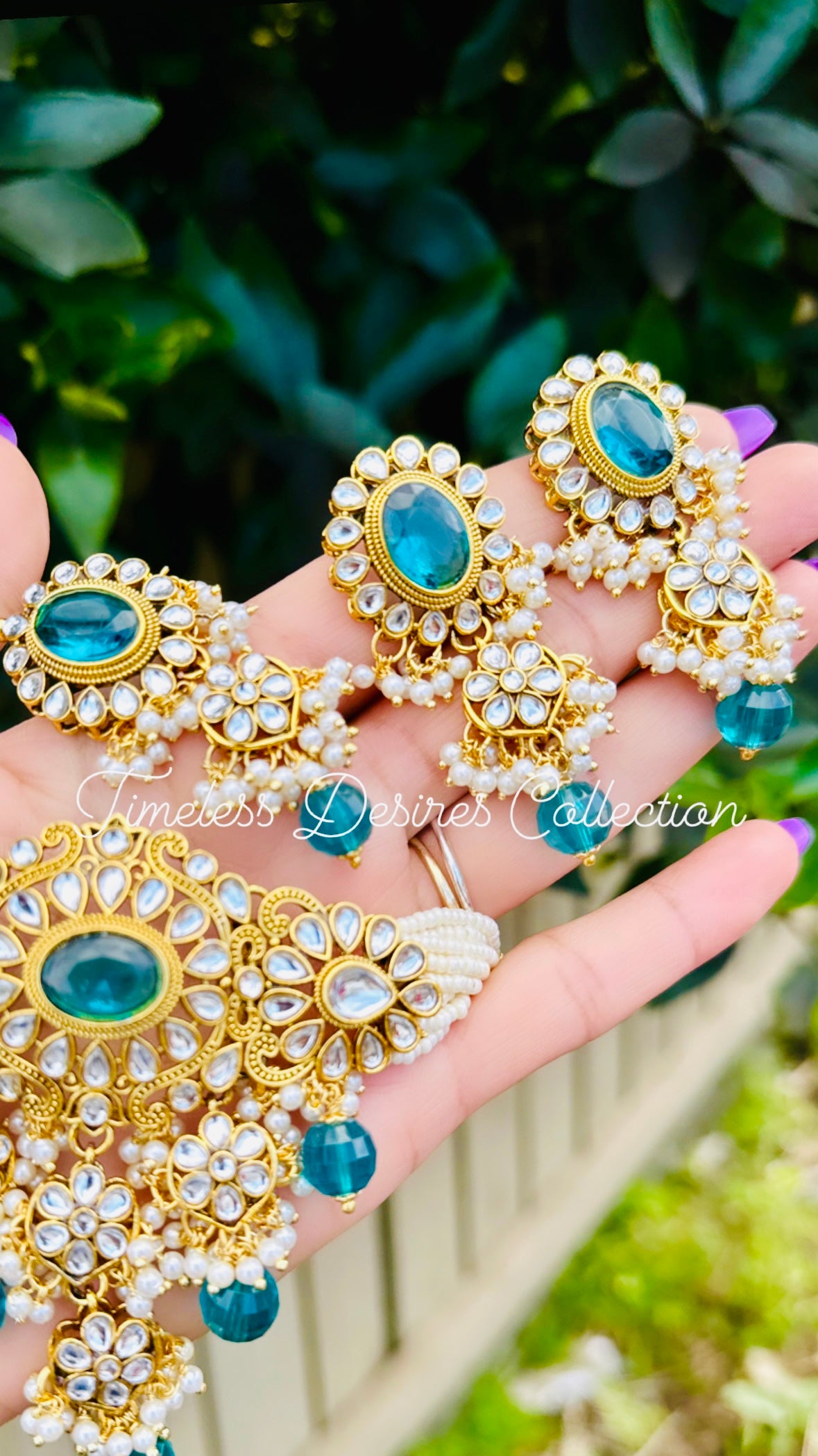 Peacock colour necklace set in high quality antique kundan
